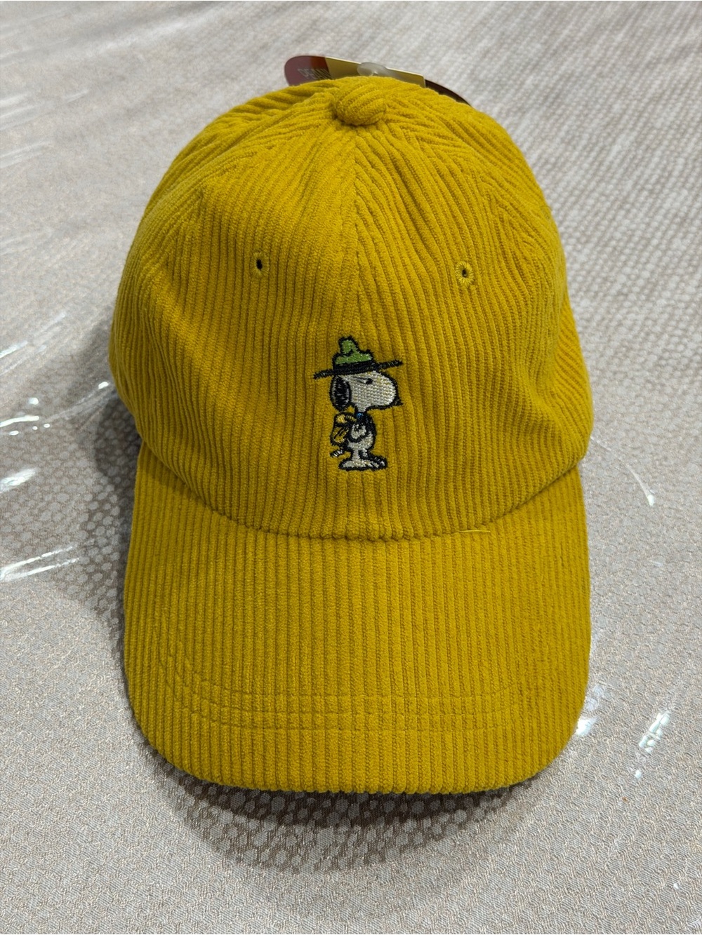Urban Outfitters Corduroy Cap with Snoopy Embroidery — Mustard Yellow